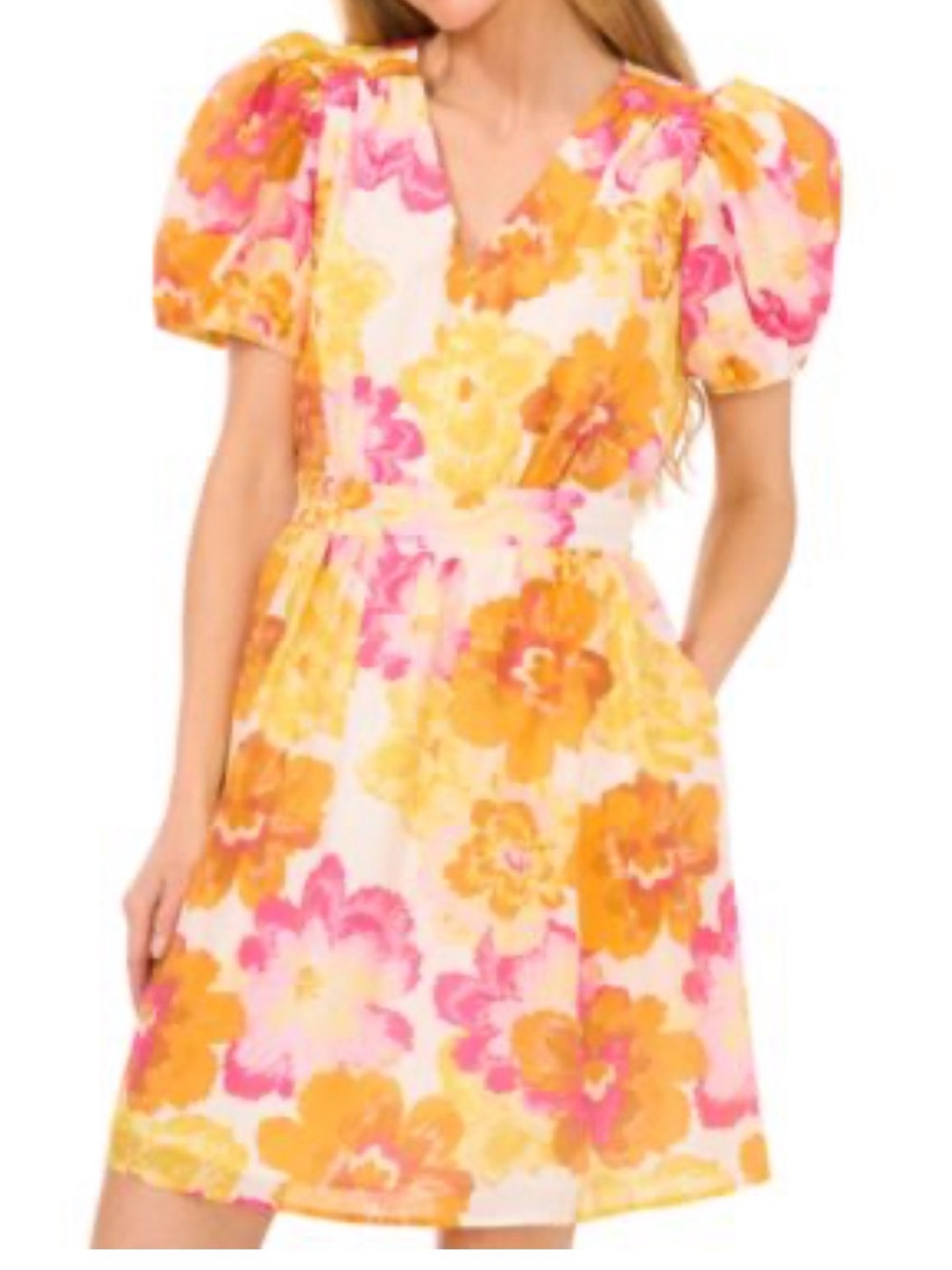 CeCe Floral Dress print with puff sleeves